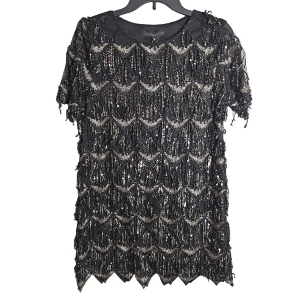 Endless Rose Black & Silver Sequin Fringe Ultra Mini Party Dress Womens S - Picture 5 of 7